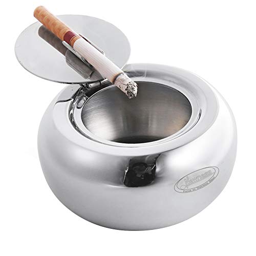 Ashtray, Newness Stainless Steel Modern Tabletop Ashtray with Lid, Cigarette Ashtray for Indoor or Outdoor Use, Ash Holder for Smokers, Desktop Smoking Ash Tray for Home Office Decoration, Silver - Thumbnail 7