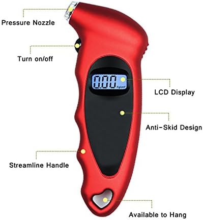 Tire Gauge, Life Magician Digital Tire Pressure Gauge 100 PSI 4 Settings for Car Truck Bicycle with Backlit LCD and Non-Slip Grip, Red