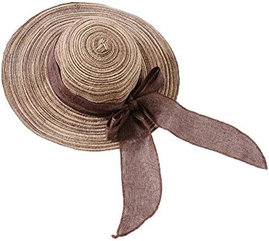 Women's Sun Hats Cotton Linen Bow Floppy Foldable Wide Brim Beach Hats Collapsible Straw Hats