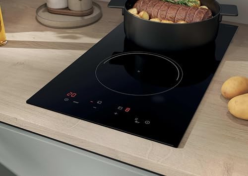 CI32CBB placa dominó de indução, 2 zonas, 30 cm, 9 níveis de potência, 3,5KW, controlos centrais, indicador de calor, bloqueio infantil, alerta de sobreaquecimento e derrame, preto