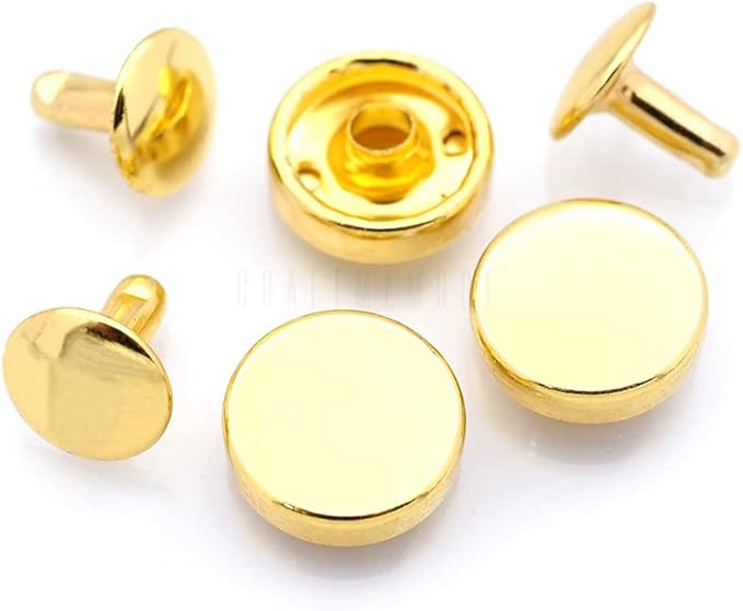 CRAFTMEMORE 50 Sets Leather Rivet Metal Flat Head Rivet Tablet Studs