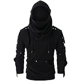 Mens Punk Mask Hooded Pullover Goth Hoodies Techwear Cyberpunk Streetwear Tactical Sweatshirt