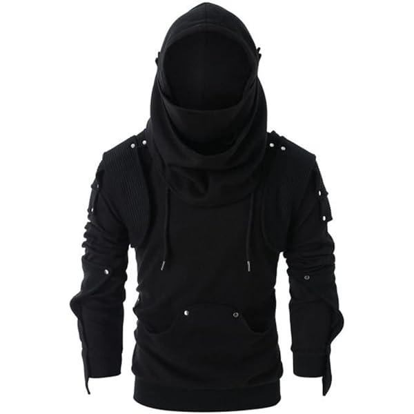 Mens Punk Mask Hooded Pullover Goth Hoodies Techwear Cyberpunk