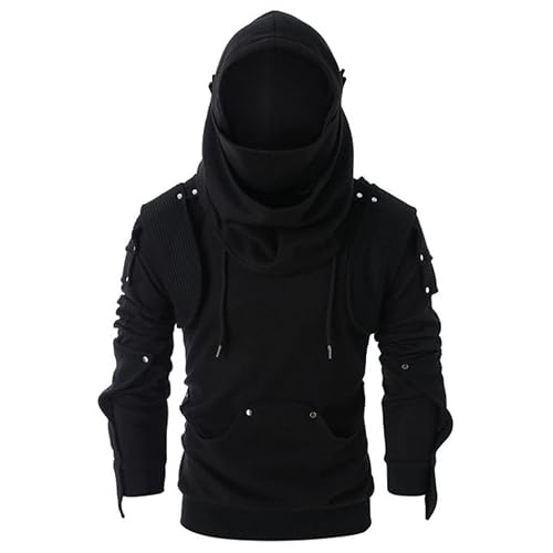 Mens Punk Mask Hooded Pullover Goth Hoodies Techwear Cyberpunk