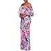 Dynen Women's Floral Print Off Shoulder Ruffle Party Long Maxi Dress Pink
