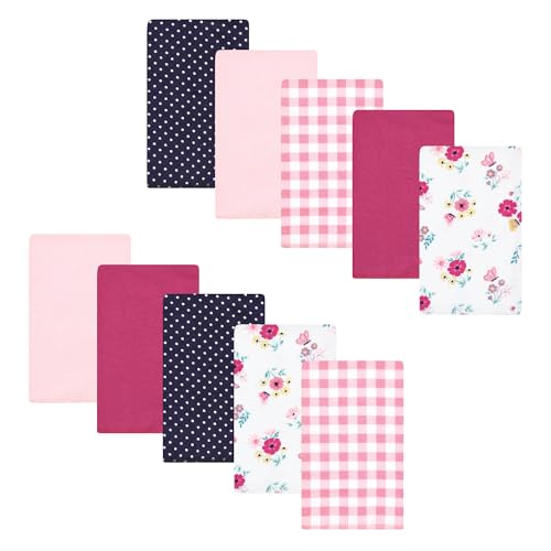 Luvable Friends Hudson Baby Flannel Burp Cloths 10pk, Pink Butterfly Meadow