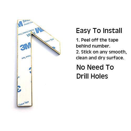 4 Inch Adhesive House Address Number Sticker 1 for Home Door Mailbox in 3D Modern Gold Metal by CandyCoCo