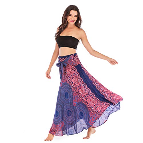 Viccki Women Long Hippie Bohemian Gypsy Boho Flowers Elastic Waist Floral Halter Skirt Purple - Thumbnail 5