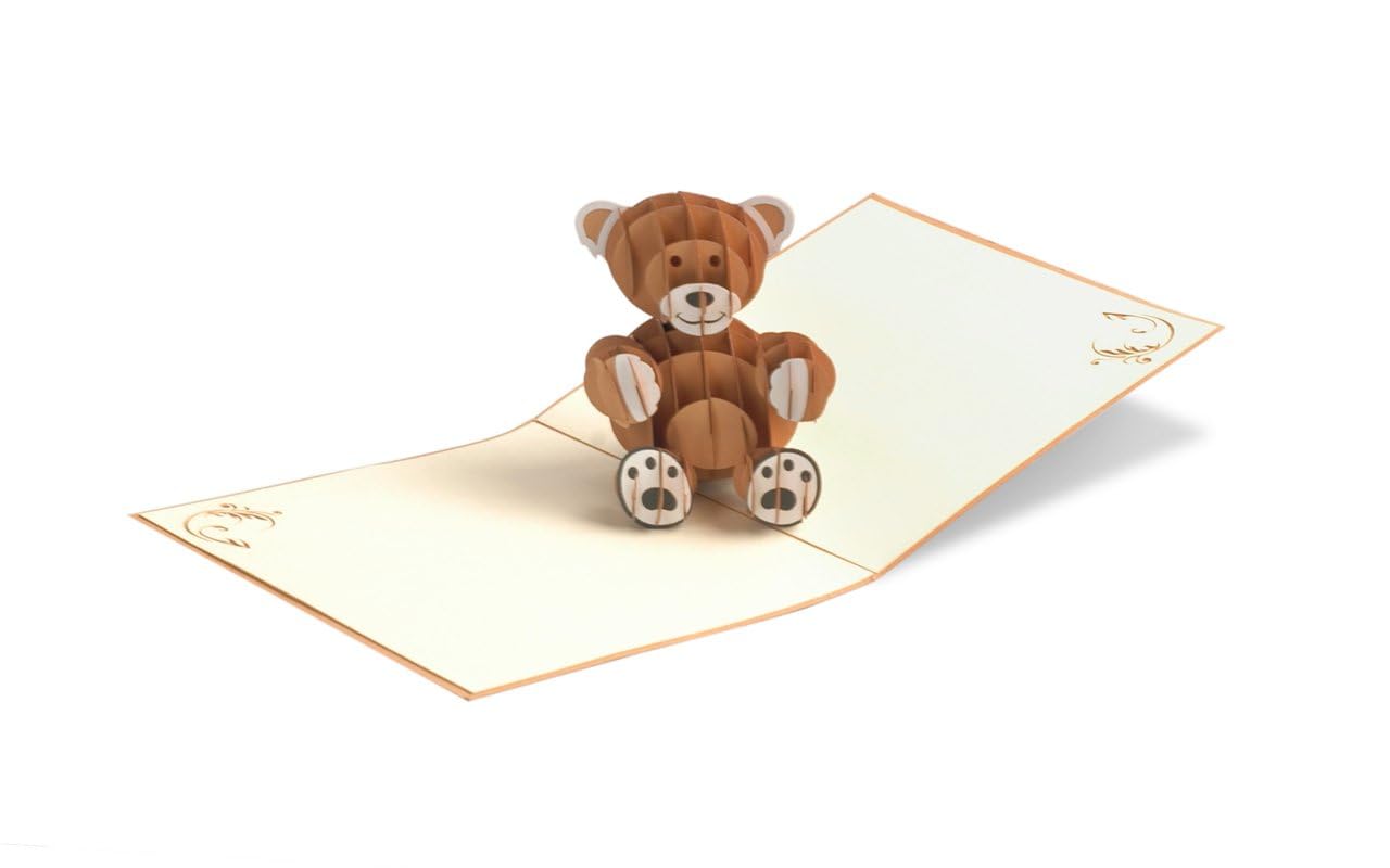 G10 Children's Birthday Card with 3D Pop-Up Cute Teddy for Newborn Baby, Girl, Boy, Christening, Children’s Birthday Invitation Card