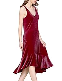 Sandia picante Vestido largo de terciopelo para mujer, cuello en V, sin mangas, vestidos casuales