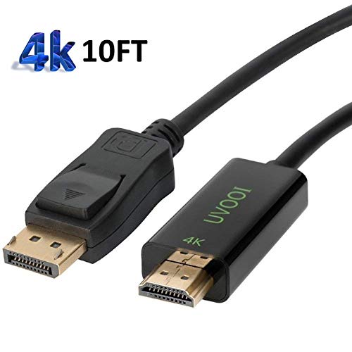 DisplayPort to HDMI Cable 4K 10-Feet, UVOOI Display Port (DP) to HDMI Male to Male Adapter Cable for All DP Modes - Gold-Plated