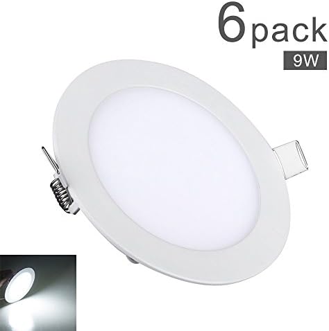 6Pack RCLITE 9W 110V Non-Dimmable Round Cool White(6000-6500K) Super Bright Ultra-thin LED Panel Lamp Ceiling Light Lamps,600lm, Ac85-265v, Recessed Flat Down Light with LED Driver (9 Watts) (6-Pack)