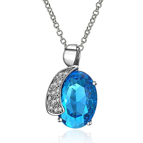 Lovav Party Prom Inlaid Blue Oval Crystal Moon Cubic Zirconia Platinum Plated Women's Pendants Necklace