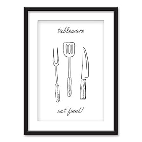Framed Tableware Forks Knife Kitchen Wall Black Picture...