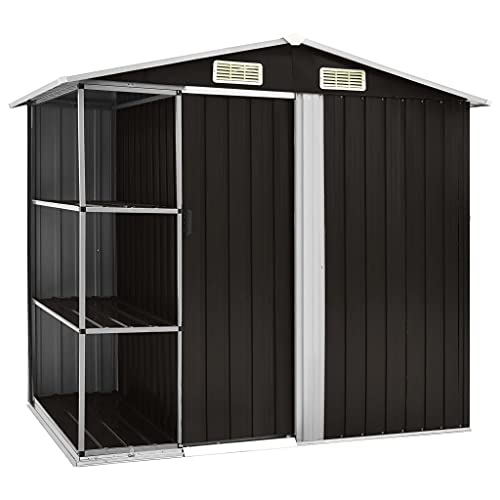 HUANGDANSP Gartenhaus mit Regal Braun 205x130x183 cm EisenHeim Garten Rasen Garten Garten Balkon Gartenbauten…