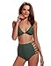 Women Two Piece Cut Out Swimsuit Bikini Set High Waisted Bathing Suits Green L