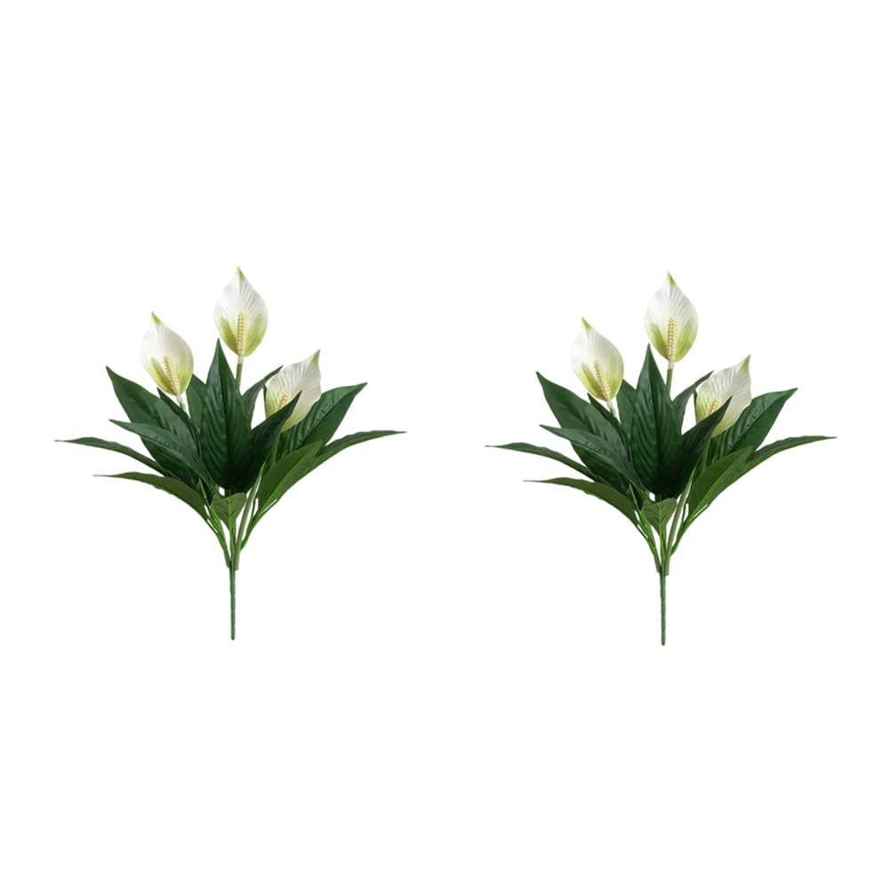 CURTEK 2 Pcs Artificial Plants 18.5inch Artificial Anthurium Fake Tropical Green Floral Plants for Wedding Garden Office Home Decor,White