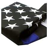 VSVO Thin Blue Line Flag 3x5 ft - Embroidered Stars - Sewn Stripes - Brass Grommets - UV Protection - Black White and Blue American Police Flag Honoring Law Enforcement Officers.