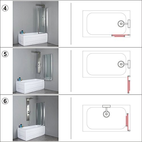 Goodyo Pivot Glass Shower Door 51x55 inch Hinged 3 Folding Semi-frame Bathtub Shower Screen Door 1/5 Tempered Clear Glass