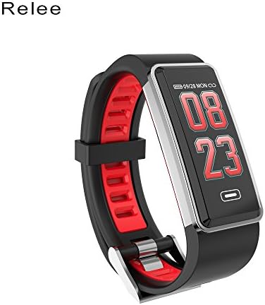 Fitness Tracker, Relee Smart Bracelet Intelligent IP67 Waterproof Smart Band, 3D Touch Smart Bracelet with Blood Pressure Heart Rate Sleep Monitor For IOS Iphone &amp; Android Samsung Phone (Black-Red)