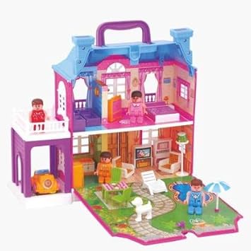 DS ENTERPRISE Beautiful Doll House Pink Dream Palace with Light, Furniture, Figurines