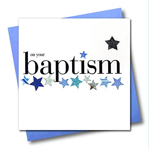 Claire Giles Greeting Cards, Baptism Card, Blue and Embellished with a shiny padded star