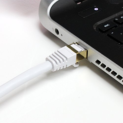 Tera Grand - 2 Pack - Premium CAT7 Double Shielded 10 Gigabit 600MHz Ethernet Patch Cable for Modem Router LAN Network - Built with Gold Plated & Shielded RJ45 Connectors, 3 Feet White