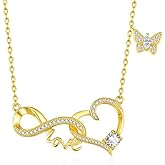 Birthstone Infinity Necklace for Women,Heart Pendant Necklace Birthday Gifts for Wife Her Mom, 14K Gold 18K White Gold Womens Fashion Jewelry with Dainty Butterfly Necklaces