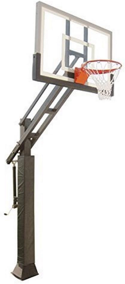 First Team Triple Threat In-ground Adjustable Basketball Goal Hoop with 54" Glass Backboard System for Outdoor Basketball Courts with Post & Backboard Pad