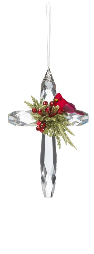 Photo 1 of Ganz Kissing Krystal Mistletoe Cardinal on Acrylic Cross