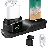 KEHANGDA 3 in 1 Charging Stand for iPhone AirPods Apple Watch Charger Dock Station Silicone,Support for Apple Watch Series 3/2/ 1/ AirPods/iPhone X/8/8 Plus/ 7/7 Plus /6s Black