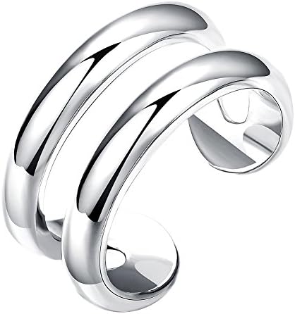 Ekavtor Double Line Silver Plated Copper Ring Adjustable for Women