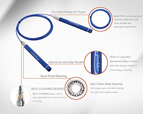 Goothdurs Speed Jump Rope Tangle-Free with Ball Bearing - Adjustable & Self-Locking Aluminum Skipping Ropes with Carrying Pouch Ideal for Crossfit Training, Boxing, and MMA Workouts