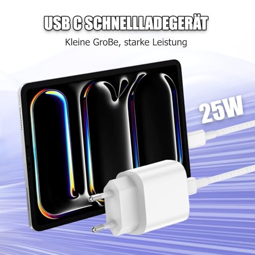 iPad Charger with iPad Charging Cable Original, 25 W USBC Power Supply Plug Quick Charger 1 m USB C Cable Fast Charging Cable for iPhone 17 16 15 Pro Max/Plus, iPad Pro 12.9/11, iPad Air 4/5 Gen,iPad Mini