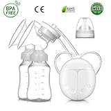 Electric Double Breast Pumps, Breast Pump Safe Milk Storage Bottle Dual Control Milk Suction and Breast Massager Breast Care with USB and Lid for Baby Breastfeeding by MYSWEETY