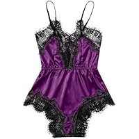 Women Sexy Lingerie Sleepwear V Neck Satin Lace Chemise Casual Nightgown Mini Teddy Nightwear Bodysuit Babydoll