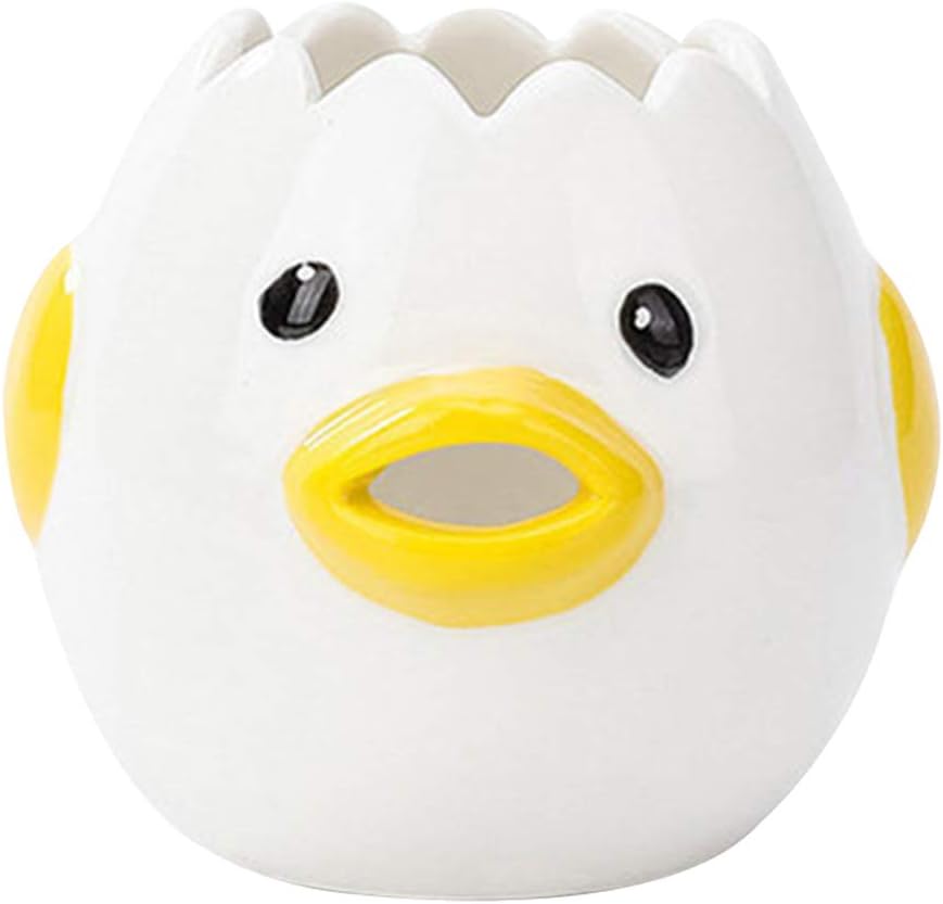wastreake Egg Yolk White Separator, Cute Cartoon Chicken Egg Style Ceramic Egg Yolk Egg White Separator Portable Egg Filter Splitter Household Kitchen Cooking Tool (Yellow)