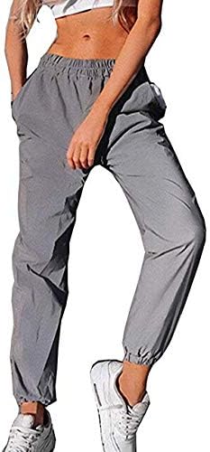 Koitniecer Women's Acute Reflective Pants Bright Jogger Trousers for Cycling Hip Hop Dance