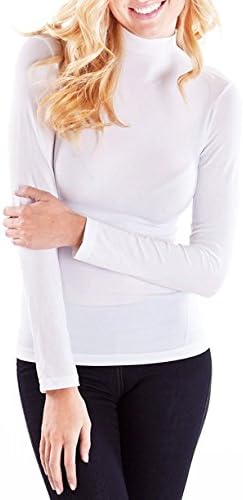 COTTON PICKING GIRLS Women's Long Sleeve t-shirt Sexy Soft Cotton Top (M, White/Half-Turtleneck)