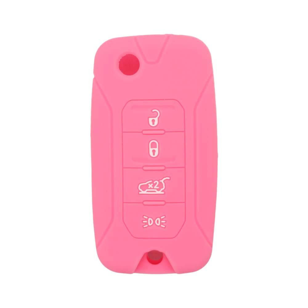 BROVACS Silicone Cover Protector Case Holder Skin Jacket Compatible with JEEP Renegade 4 Button Flip Remote Key Fob CV4757 Pink