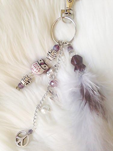 Boho Key Chain Purse Charm -Handmade in USA, Bohemian Dream Catcher Accesories, Unique Owl Gift, Handbag Charms