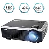Projector, WiMiUS 3800 Lumens Video Projector Support 200" Display Full HD 1080P 50,000 Hours LED Video Projector, Compatible with TV Stick, HDMI, VGA, USB, PS3, Smartphones for Home Theater
