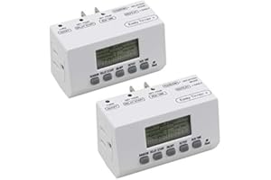 Clear Power Indoor Timer (Dual Pack) 1 Grounded Outlet EZ Digital Timer for Lamps, Fans, Grow Lights, White, Random/Vacation Mode Included, 2-Pack, DCIT-0011-DC