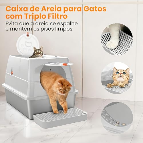 Caixa de areia de aço inoxidável com tampa, caixa de areia XL extragrande, caixa de metal fechada com entrada frontal e superior, com degraus e pá, fácil de limpar