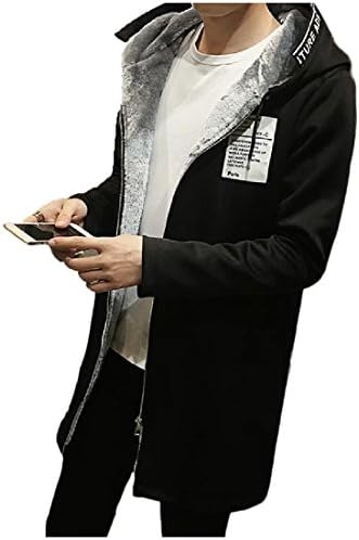 YUSKY Men Oversized Custom Fit Thicken Fleece Hood Jacket Trenchcoat Black 3XL