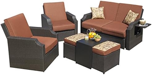Sedona Seating Set Cushioned Wicker Sunbrella Outdoor Patio Garden, 5-Piece Sofa Ottoman Table Loveseat