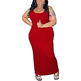 YeGine Women Plus Size Sleeveless Bodycon Maxi Dresses Sexy Slim Tank Dresses