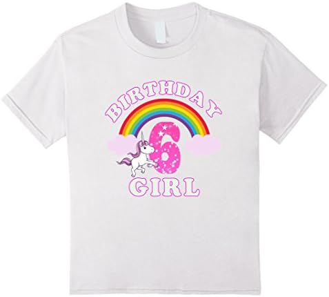 Kids Unicorn Rainbow Birthday TShirt For Girls Age 6 Six Cute 6 White