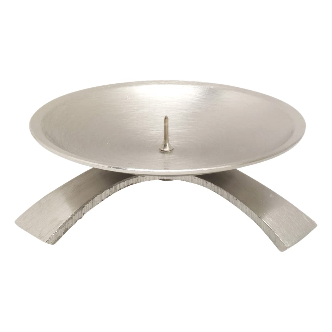 NKlaus Three-legged candlestick Ø9,5cm with spike small brass nickel plated Candlestick matt 10710