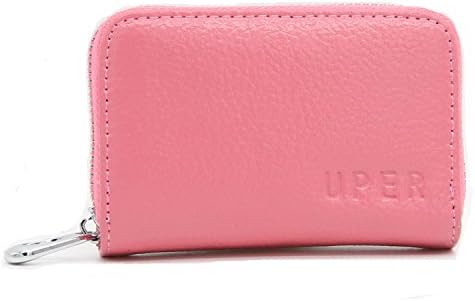 UPER Credit Card Holder RFID Blocking Genuine Leather Credit Card Wallet for Women (Pink)